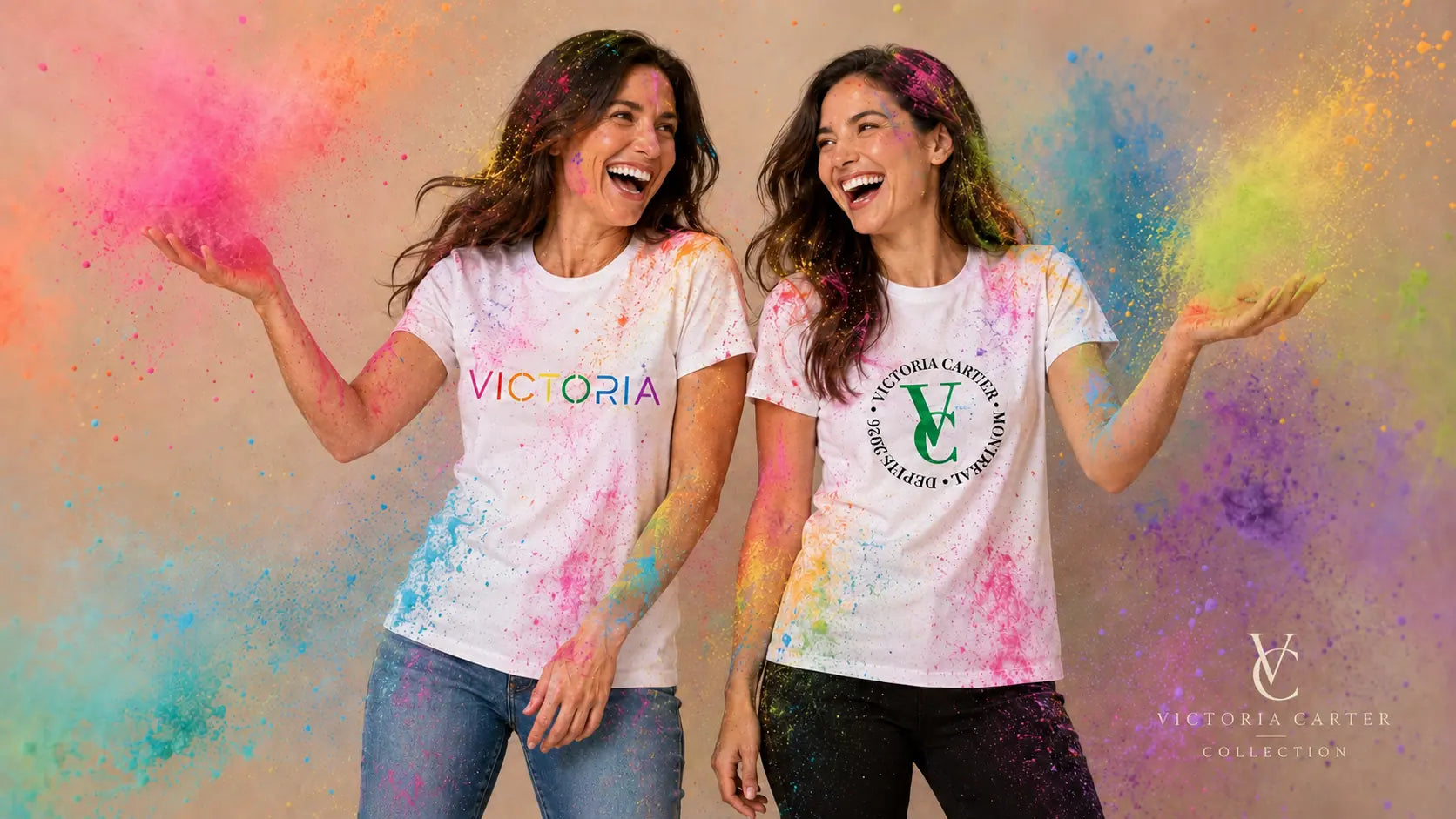 Deux femmes portant des t-shirts Victoria Carter